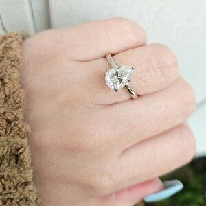 2 CT Pear Cut Moissanite Ring, Sterling Silver White-Gold or Rose-Gold, Size 6